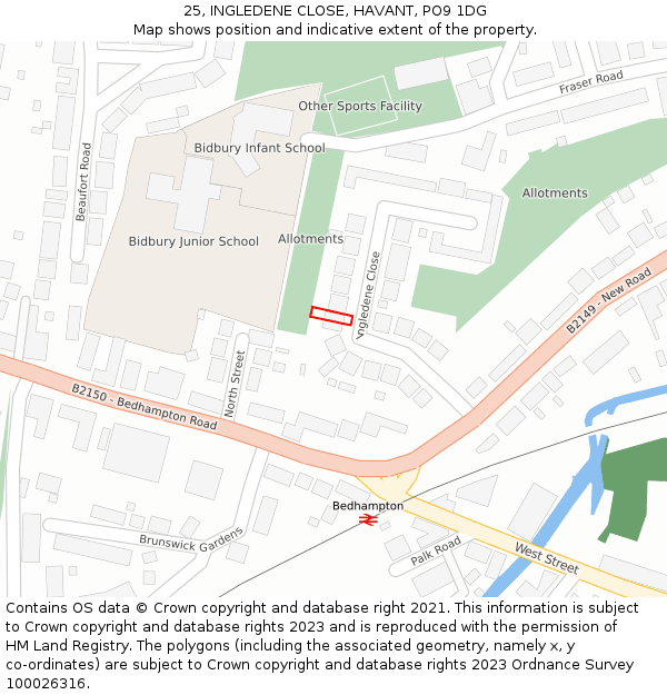 25, INGLEDENE CLOSE, HAVANT, PO9 1DG: Location map and indicative extent of plot