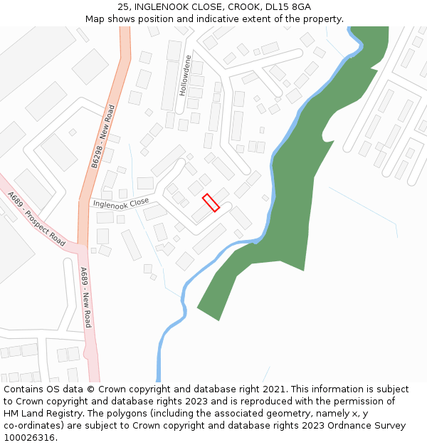 25, INGLENOOK CLOSE, CROOK, DL15 8GA: Location map and indicative extent of plot