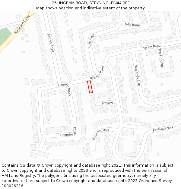 25, INGRAM ROAD, STEYNING, BN44 3PF: Location map and indicative extent of plot