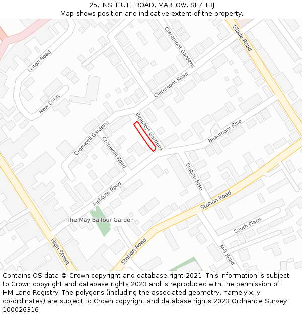 25, INSTITUTE ROAD, MARLOW, SL7 1BJ: Location map and indicative extent of plot