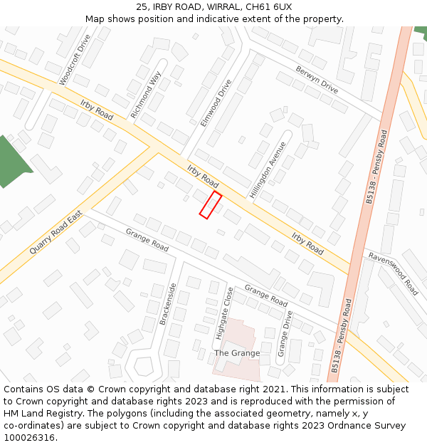 25, IRBY ROAD, WIRRAL, CH61 6UX: Location map and indicative extent of plot