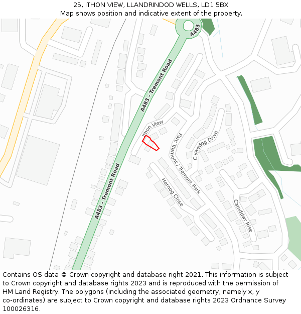 25, ITHON VIEW, LLANDRINDOD WELLS, LD1 5BX: Location map and indicative extent of plot