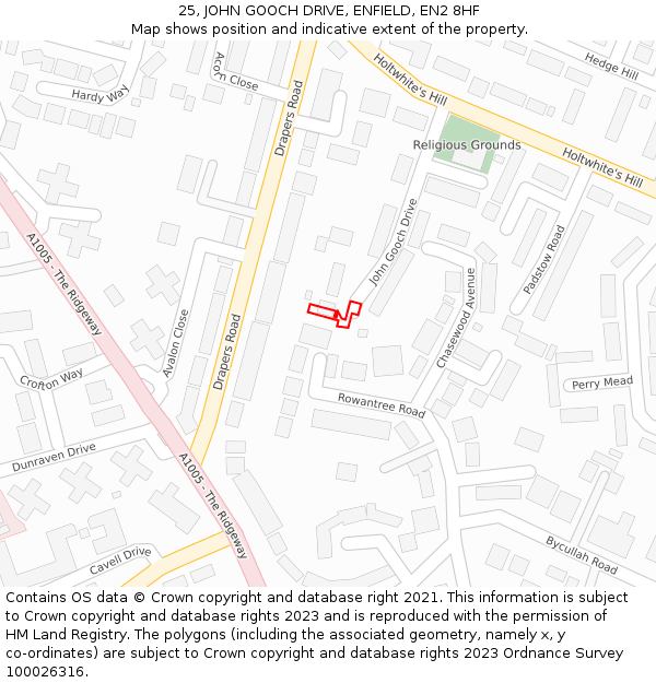 25, JOHN GOOCH DRIVE, ENFIELD, EN2 8HF: Location map and indicative extent of plot