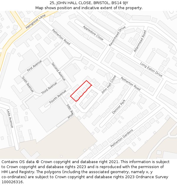 25, JOHN HALL CLOSE, BRISTOL, BS14 9JY: Location map and indicative extent of plot