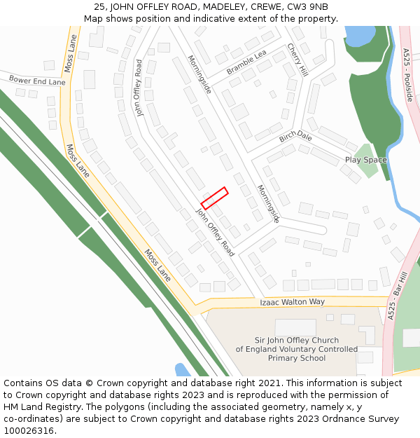 25, JOHN OFFLEY ROAD, MADELEY, CREWE, CW3 9NB: Location map and indicative extent of plot