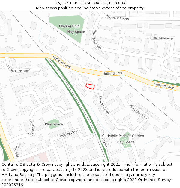 25, JUNIPER CLOSE, OXTED, RH8 0RX: Location map and indicative extent of plot