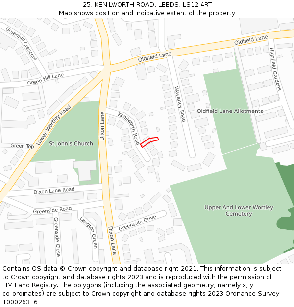 25, KENILWORTH ROAD, LEEDS, LS12 4RT: Location map and indicative extent of plot