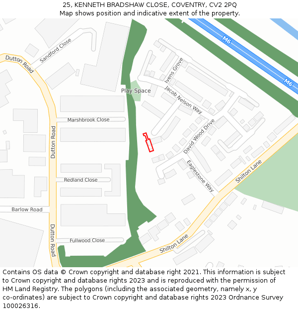 25, KENNETH BRADSHAW CLOSE, COVENTRY, CV2 2PQ: Location map and indicative extent of plot