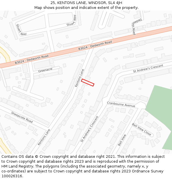 25, KENTONS LANE, WINDSOR, SL4 4JH: Location map and indicative extent of plot