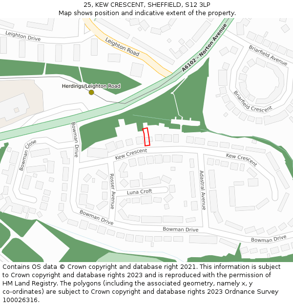 25, KEW CRESCENT, SHEFFIELD, S12 3LP: Location map and indicative extent of plot