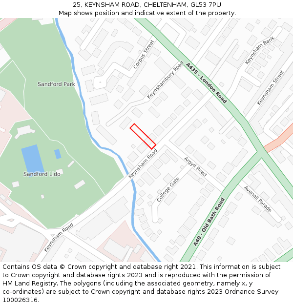 25, KEYNSHAM ROAD, CHELTENHAM, GL53 7PU: Location map and indicative extent of plot