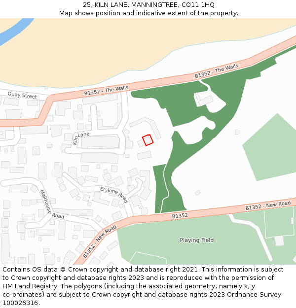25, KILN LANE, MANNINGTREE, CO11 1HQ: Location map and indicative extent of plot