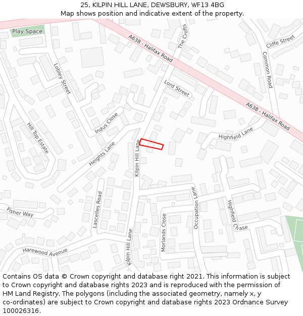 25, KILPIN HILL LANE, DEWSBURY, WF13 4BG: Location map and indicative extent of plot