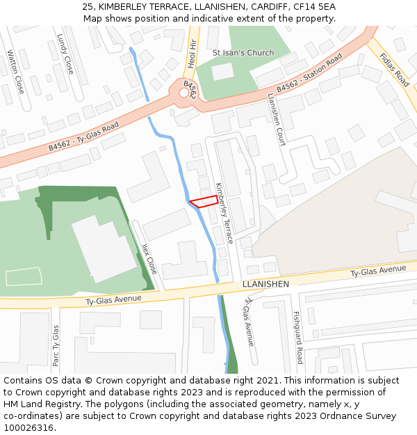 25, KIMBERLEY TERRACE, LLANISHEN, CARDIFF, CF14 5EA: Location map and indicative extent of plot