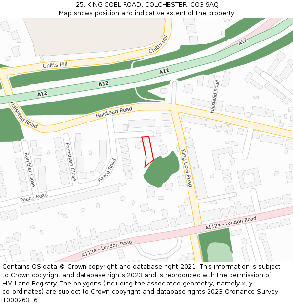 25, KING COEL ROAD, COLCHESTER, CO3 9AQ: Location map and indicative extent of plot