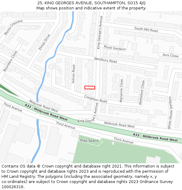 25, KING GEORGES AVENUE, SOUTHAMPTON, SO15 4JQ: Location map and indicative extent of plot