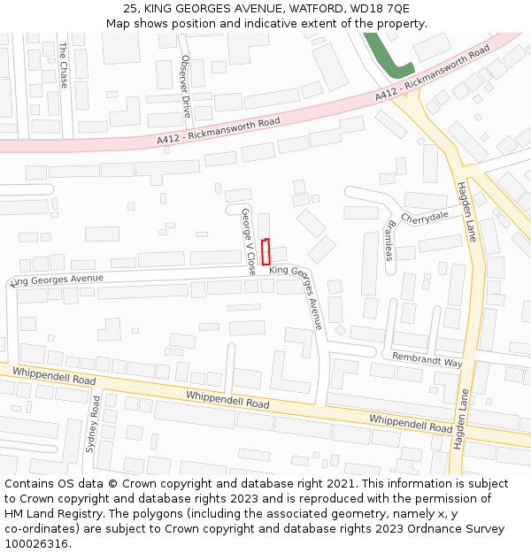 25, KING GEORGES AVENUE, WATFORD, WD18 7QE: Location map and indicative extent of plot