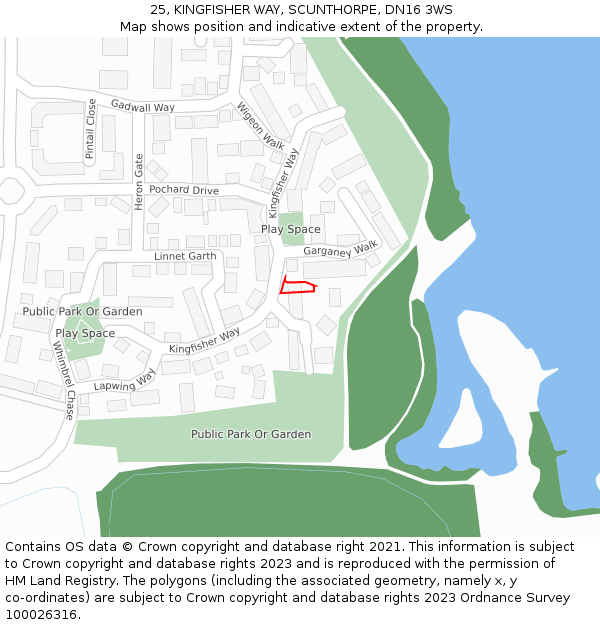 25, KINGFISHER WAY, SCUNTHORPE, DN16 3WS: Location map and indicative extent of plot