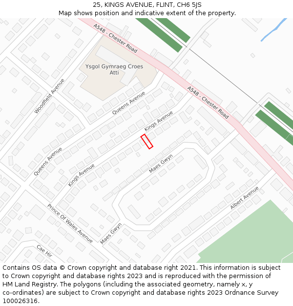 25, KINGS AVENUE, FLINT, CH6 5JS: Location map and indicative extent of plot