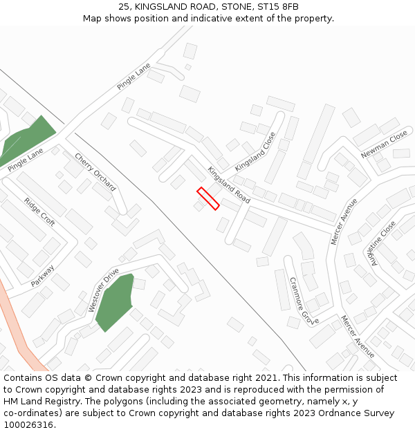 25, KINGSLAND ROAD, STONE, ST15 8FB: Location map and indicative extent of plot