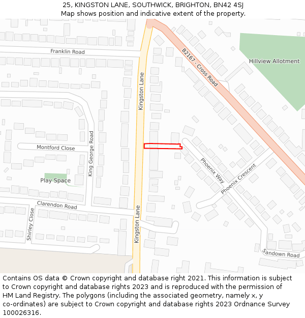 25, KINGSTON LANE, SOUTHWICK, BRIGHTON, BN42 4SJ: Location map and indicative extent of plot