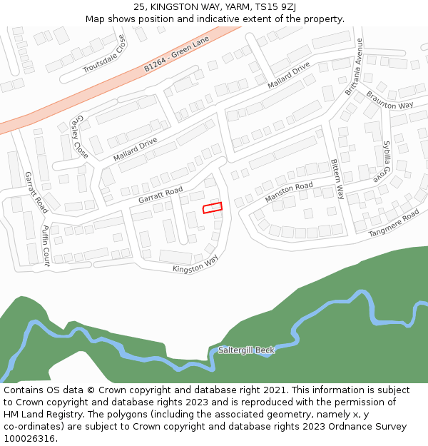 25, KINGSTON WAY, YARM, TS15 9ZJ: Location map and indicative extent of plot