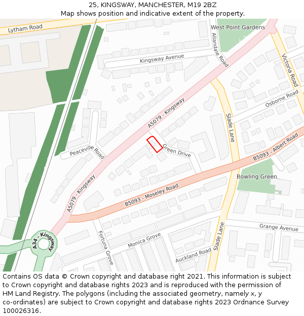 25, KINGSWAY, MANCHESTER, M19 2BZ: Location map and indicative extent of plot