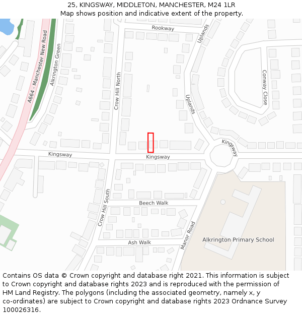 25, KINGSWAY, MIDDLETON, MANCHESTER, M24 1LR: Location map and indicative extent of plot