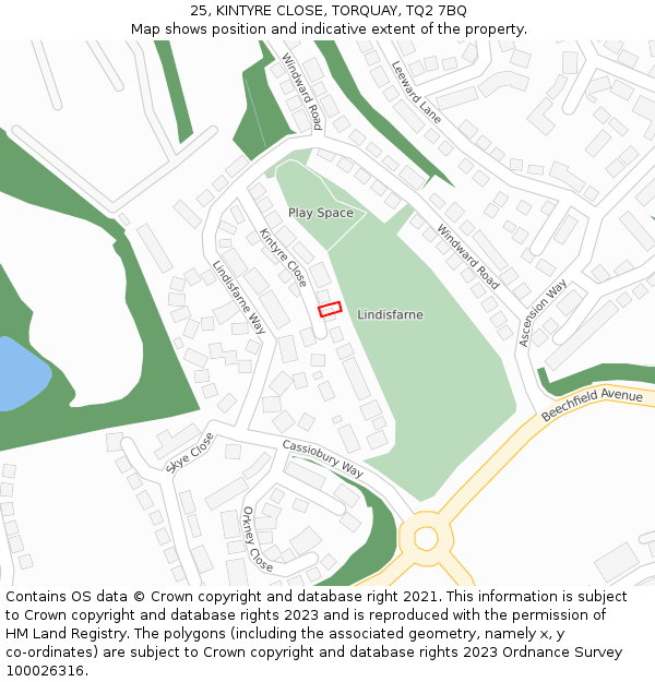 25, KINTYRE CLOSE, TORQUAY, TQ2 7BQ: Location map and indicative extent of plot