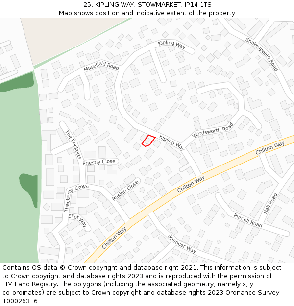 25, KIPLING WAY, STOWMARKET, IP14 1TS: Location map and indicative extent of plot