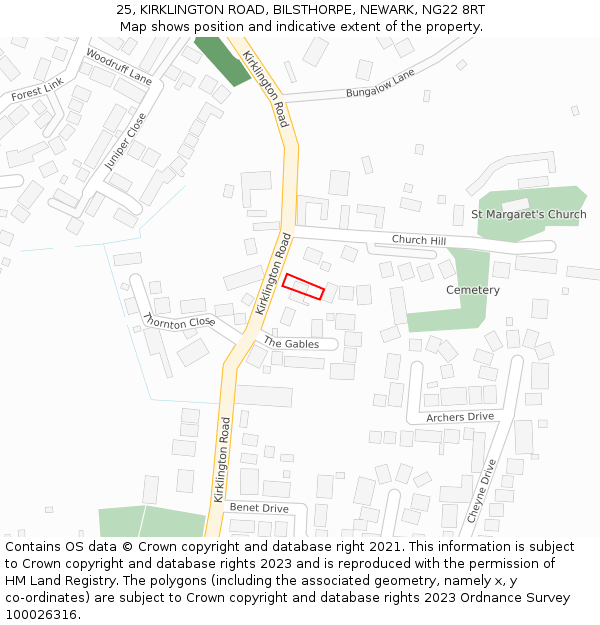 25, KIRKLINGTON ROAD, BILSTHORPE, NEWARK, NG22 8RT: Location map and indicative extent of plot