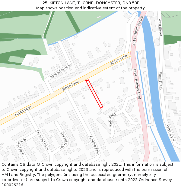 25, KIRTON LANE, THORNE, DONCASTER, DN8 5RE: Location map and indicative extent of plot