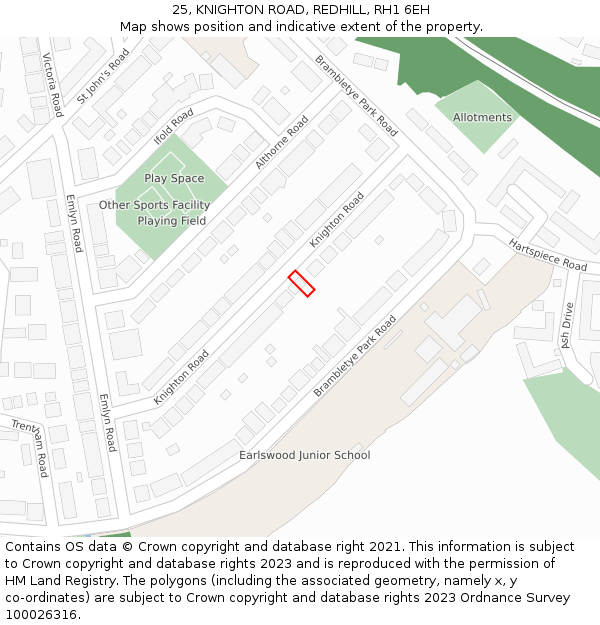 25, KNIGHTON ROAD, REDHILL, RH1 6EH: Location map and indicative extent of plot