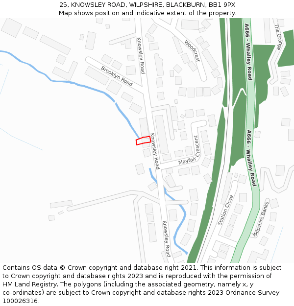 25, KNOWSLEY ROAD, WILPSHIRE, BLACKBURN, BB1 9PX: Location map and indicative extent of plot