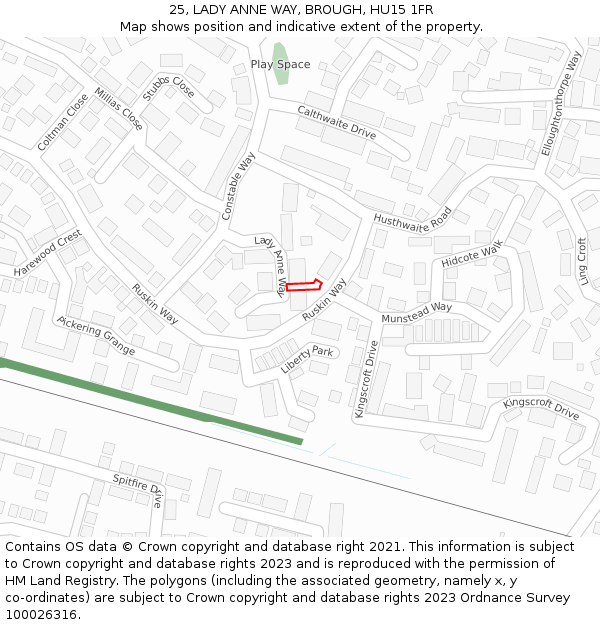 25, LADY ANNE WAY, BROUGH, HU15 1FR: Location map and indicative extent of plot