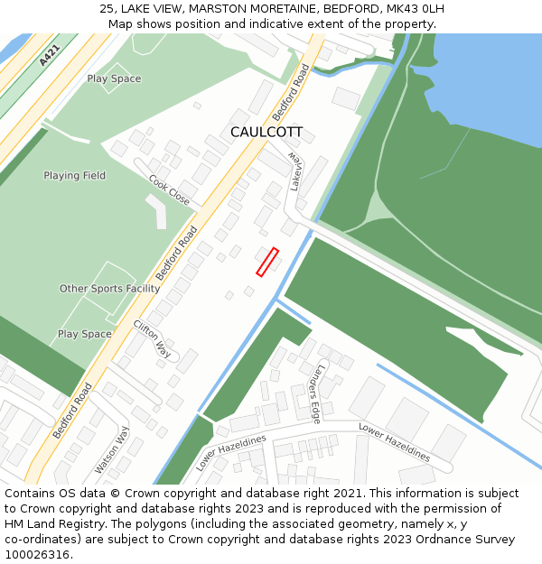 25, LAKE VIEW, MARSTON MORETAINE, BEDFORD, MK43 0LH: Location map and indicative extent of plot