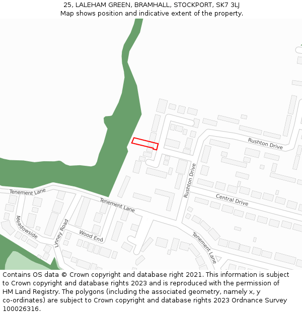 25, LALEHAM GREEN, BRAMHALL, STOCKPORT, SK7 3LJ: Location map and indicative extent of plot