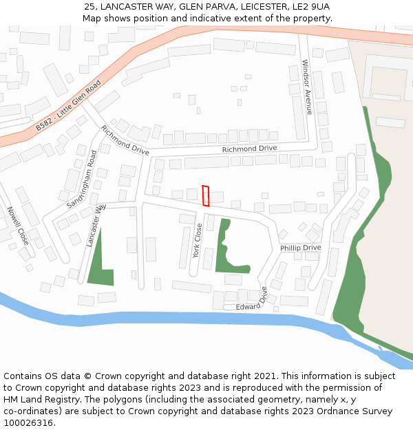 25, LANCASTER WAY, GLEN PARVA, LEICESTER, LE2 9UA: Location map and indicative extent of plot