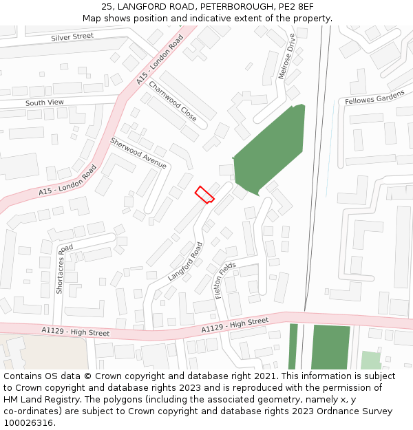 25, LANGFORD ROAD, PETERBOROUGH, PE2 8EF: Location map and indicative extent of plot