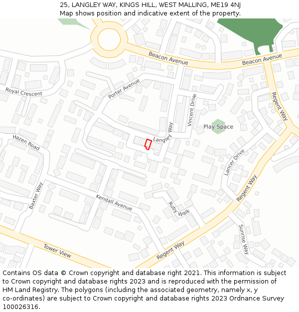 25, LANGLEY WAY, KINGS HILL, WEST MALLING, ME19 4NJ: Location map and indicative extent of plot