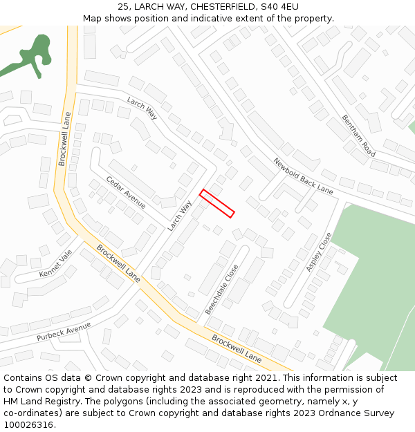 25, LARCH WAY, CHESTERFIELD, S40 4EU: Location map and indicative extent of plot