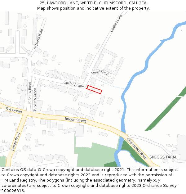 25, LAWFORD LANE, WRITTLE, CHELMSFORD, CM1 3EA: Location map and indicative extent of plot