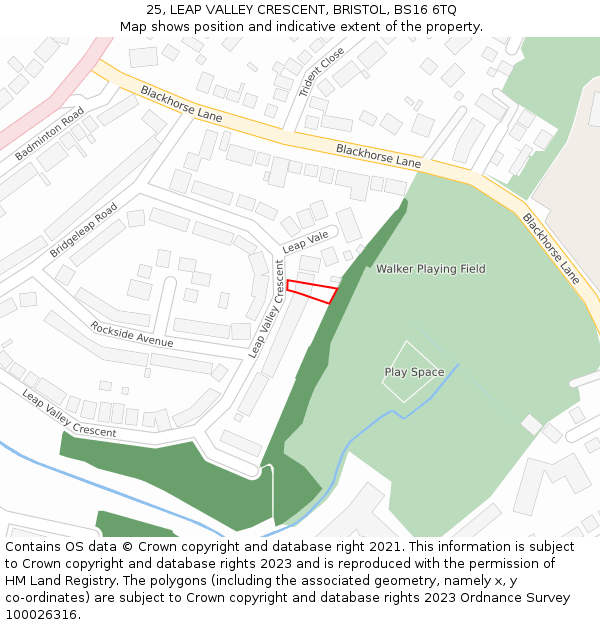 25, LEAP VALLEY CRESCENT, BRISTOL, BS16 6TQ: Location map and indicative extent of plot