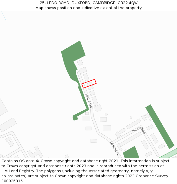 25, LEDO ROAD, DUXFORD, CAMBRIDGE, CB22 4QW: Location map and indicative extent of plot