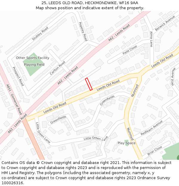 25, LEEDS OLD ROAD, HECKMONDWIKE, WF16 9AA: Location map and indicative extent of plot