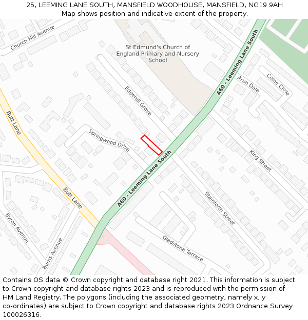 25, LEEMING LANE SOUTH, MANSFIELD WOODHOUSE, MANSFIELD, NG19 9AH: Location map and indicative extent of plot