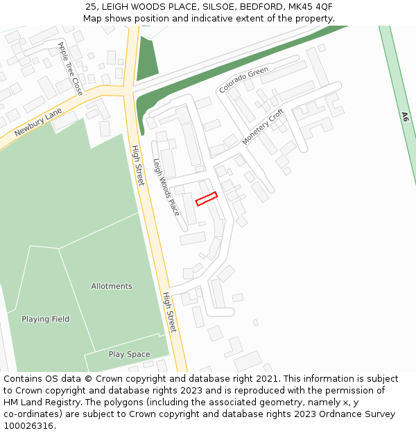 25, LEIGH WOODS PLACE, SILSOE, BEDFORD, MK45 4QF: Location map and indicative extent of plot