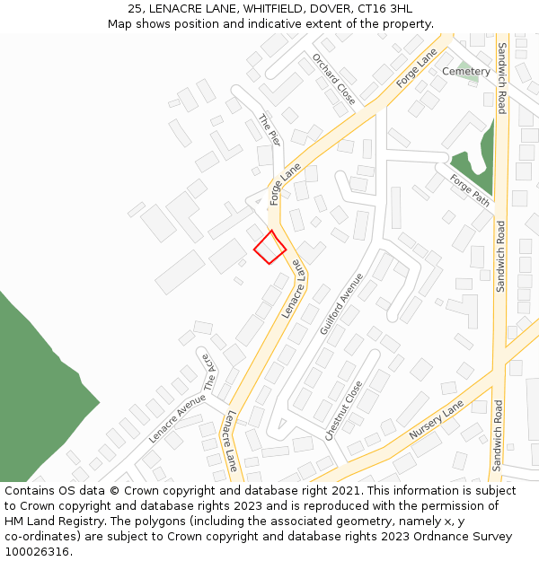 25, LENACRE LANE, WHITFIELD, DOVER, CT16 3HL: Location map and indicative extent of plot