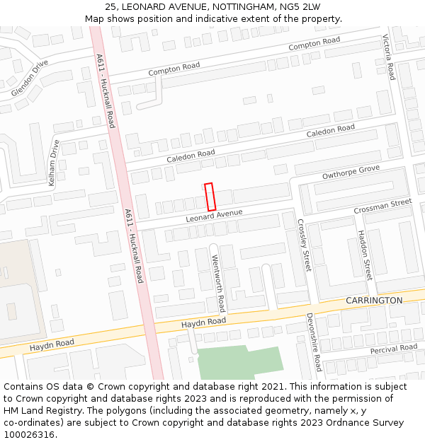 25, LEONARD AVENUE, NOTTINGHAM, NG5 2LW: Location map and indicative extent of plot