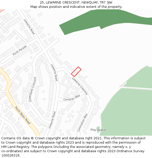 25, LEWARNE CRESCENT, NEWQUAY, TR7 3JW: Location map and indicative extent of plot